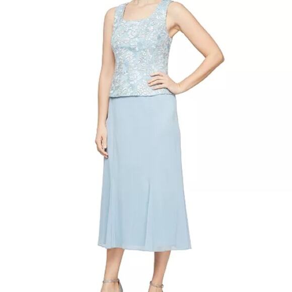 Alex Evenings Women's Embroidered Jacket & Dress for Wedding Guest Light Blue - Picture 3 of 15